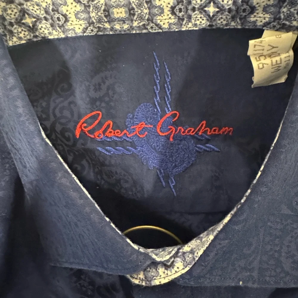 Men's Robert Graham Blue Button Down Shirt XLT - Picture 9 of 9